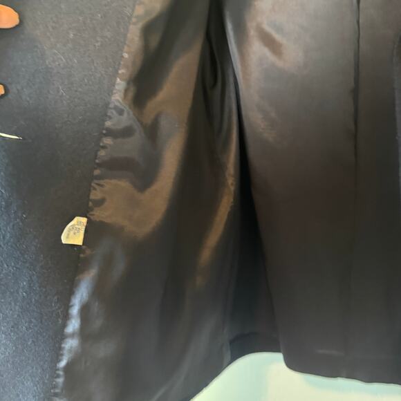 Vintage 90s Russell Scott Navy Wool Blend Coat Dark Academia Crested Buttons  L - Picture 7 of 11
